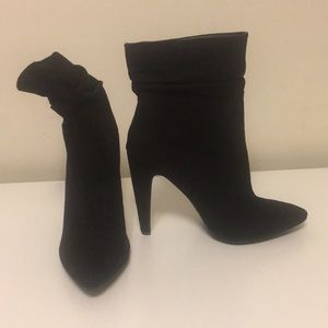 Black Suede Heel Ankle Bootie